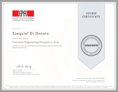 Functional Programming in Scala Certificate Image 