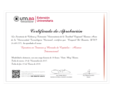 Finance and Capital Markets Executive UTN Certificate Image