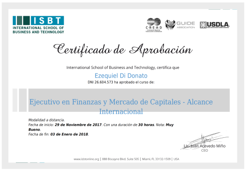 Finance and Capital Markets Executive ISBT Certificate Image